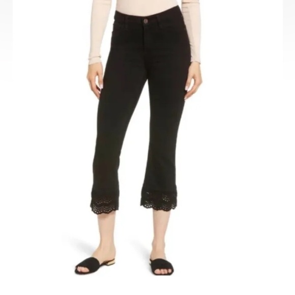 7 For All Mankind JEN7 Black Cropped Boot Jeans with Eyelet Trim Hem Size 12 NWT - Picture 1 of 8